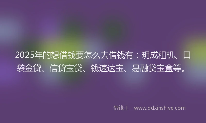 2025年的想借钱要怎么去借钱有：玥成租机、口袋金贷、信贷宝贷、钱速达宝、易融贷宝盒等。