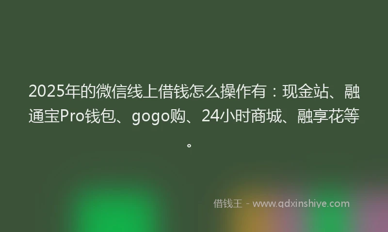 2025年的微信线上借钱怎么操作有：现金站、融通宝Pro钱包、gogo购、24小时商城、融享花等。