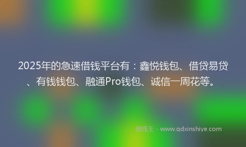 2025年的急速借钱平台有：鑫悦钱包、借贷易贷、有钱钱包、融通Pro钱包、诚信一周花等。