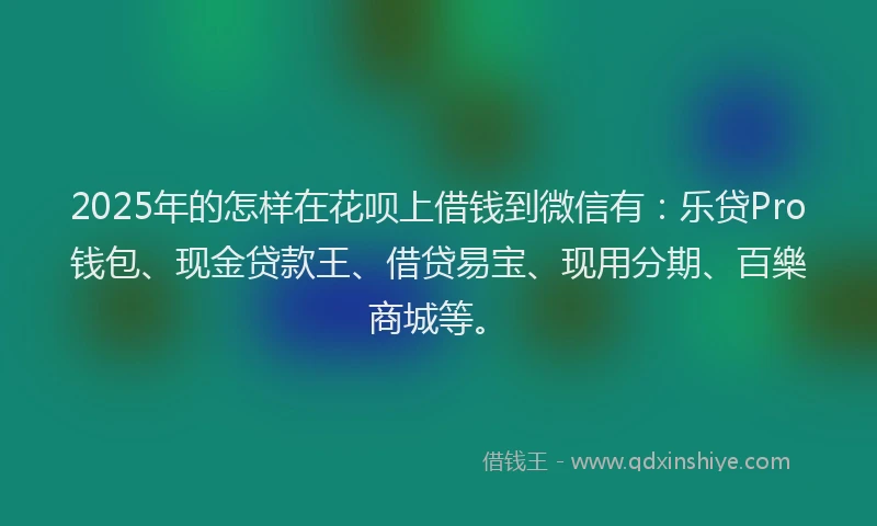 2025年的怎样在花呗上借钱到微信有：乐贷Pro钱包、现金贷款王、借贷易宝、现用分期、百樂商城等。