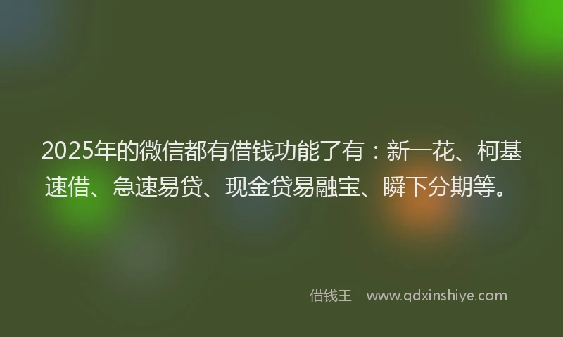 2025年的微信都有借钱功能了有：新一花、柯基速借、急速易贷、现金贷易融宝、瞬下分期等。