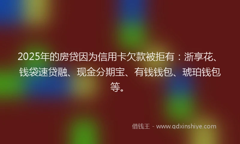 2025年的房贷因为信用卡欠款被拒有：浙享花、钱袋速贷融、现金分期宝、有钱钱包、琥珀钱包等。