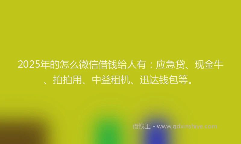 2025年的怎么微信借钱给人有：应急贷、现金牛、拍拍用、中益租机、迅达钱包等。