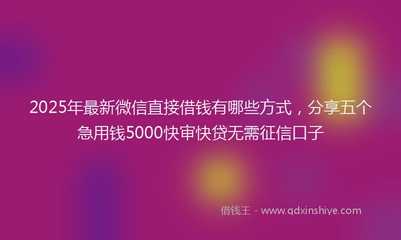 2025年最新微信直接借钱有哪些方式，分享五个急用钱5000快审快贷无需征信口子