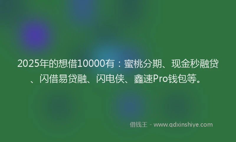 2025年的想借10000有：蜜桃分期、现金秒融贷、闪借易贷融、闪电侠、鑫速Pro钱包等。