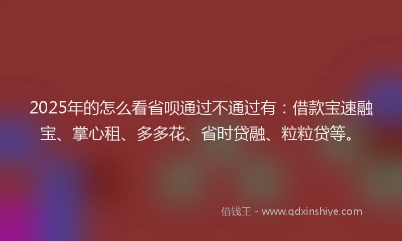2025年的怎么看省呗通过不通过有：借款宝速融宝、掌心租、多多花、省时贷融、粒粒贷等。