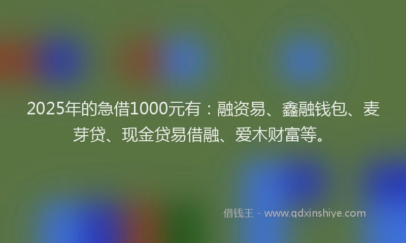 2025年的急借1000元有：融资易、鑫融钱包、麦芽贷、现金贷易借融、爱木财富等。