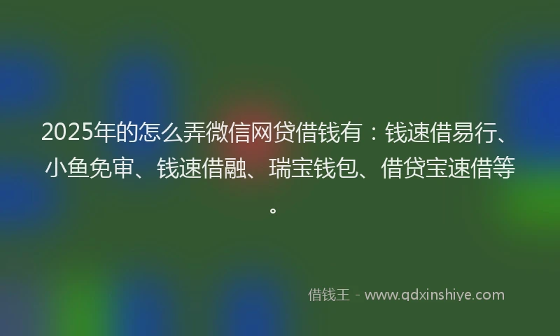 2025年的怎么弄微信网贷借钱有：钱速借易行、小鱼免审、钱速借融、瑞宝钱包、借贷宝速借等。