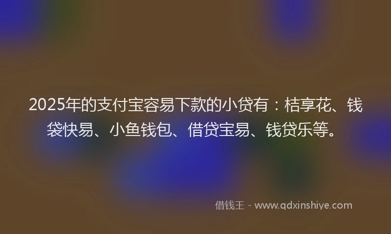 2025年的支付宝容易下款的小贷有：桔享花、钱袋快易、小鱼钱包、借贷宝易、钱贷乐等。