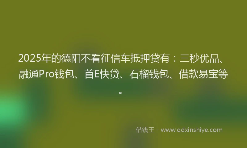 2025年的德阳不看征信车抵押贷有：三秒优品、融通Pro钱包、首E快贷、石榴钱包、借款易宝等。
