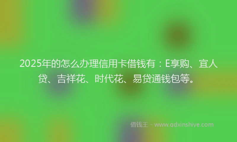 2025年的怎么办理信用卡借钱有：E享购、宜人贷、吉祥花、时代花、易贷通钱包等。