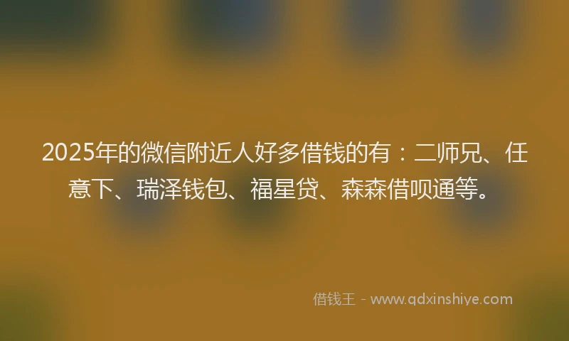 2025年的微信附近人好多借钱的有：二师兄、任意下、瑞泽钱包、福星贷、森森借呗通等。