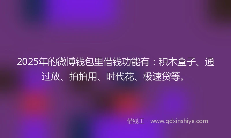 2025年的微博钱包里借钱功能有：积木盒子、通过放、拍拍用、时代花、极速贷等。
