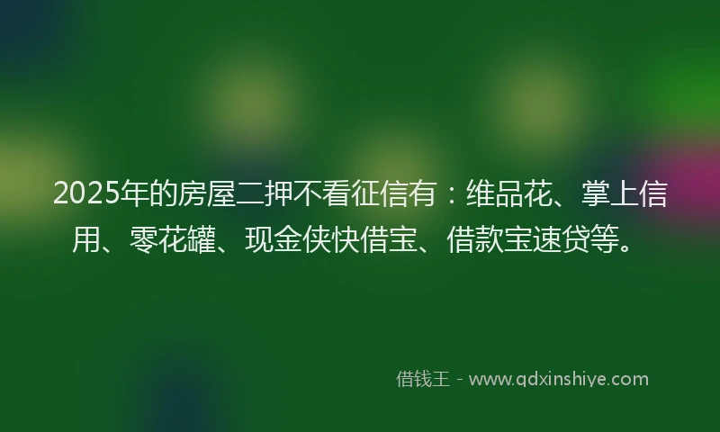 2025年的房屋二押不看征信有：维品花、掌上信用、零花罐、现金侠快借宝、借款宝速贷等。