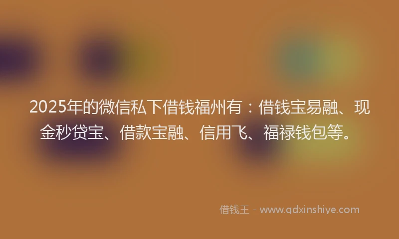 2025年的微信私下借钱福州有：借钱宝易融、现金秒贷宝、借款宝融、信用飞、福禄钱包等。