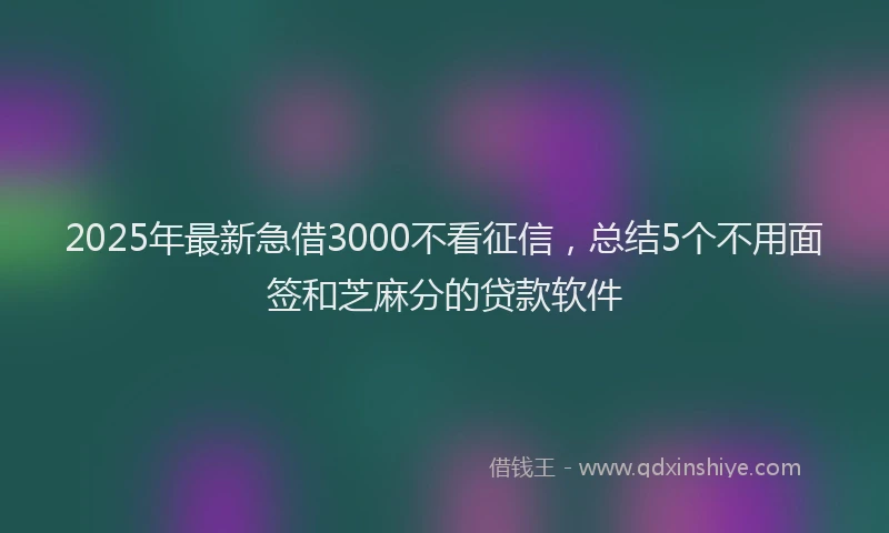 2025年最新急借3000不看征信，总结5个不用面签和芝麻分的贷款软件
