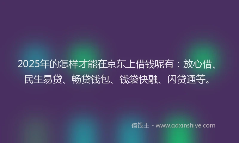 2025年的怎样才能在京东上借钱呢有：放心借、民生易贷、畅贷钱包、钱袋快融、闪贷通等。