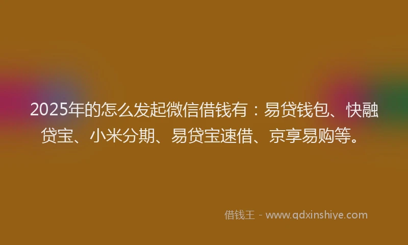 2025年的怎么发起微信借钱有：易贷钱包、快融贷宝、小米分期、易贷宝速借、京享易购等。