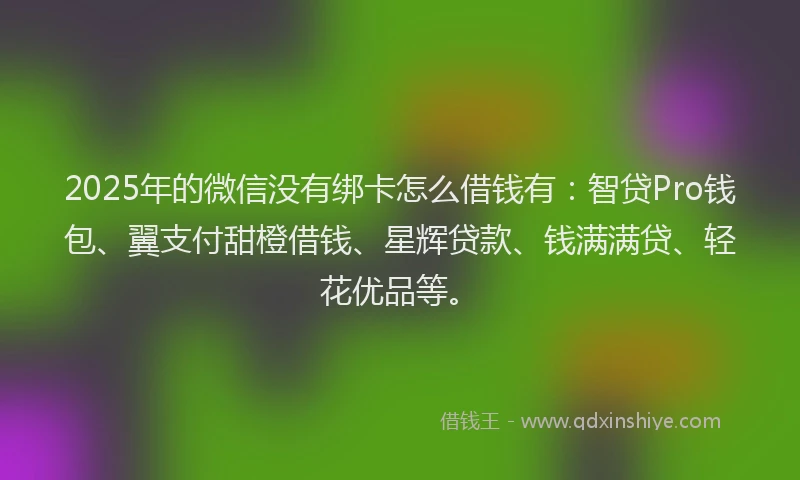 2025年的微信没有绑卡怎么借钱有：智贷Pro钱包、翼支付甜橙借钱、星辉贷款、钱满满贷、轻花优品等。