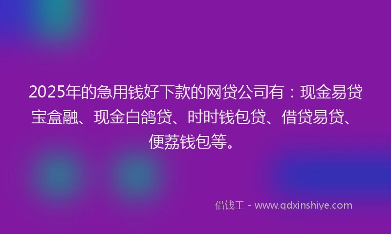 2025年的急用钱好下款的网贷公司有:现金易贷宝盒融、现金白鸽贷、时时钱包贷、借贷易贷、便荔钱包等。