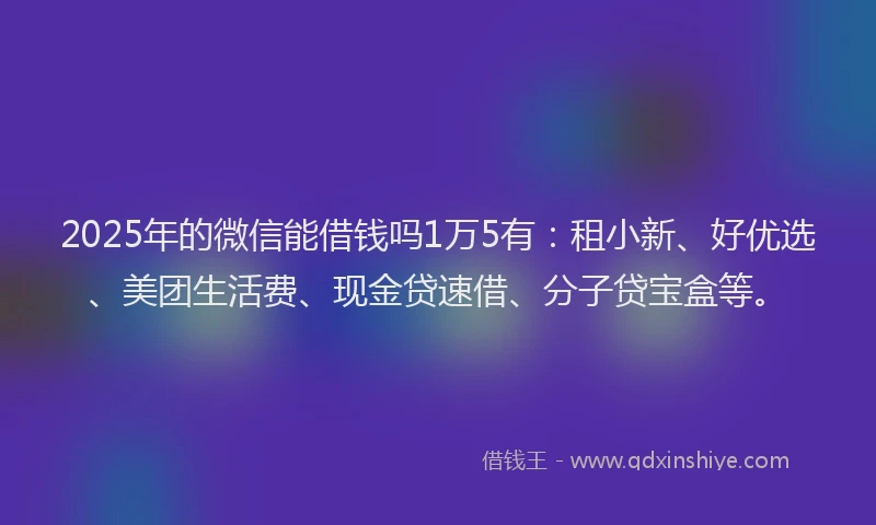 2025年的微信能借钱吗1万5有：租小新、好优选、美团生活费、现金贷速借、分子贷宝盒等。