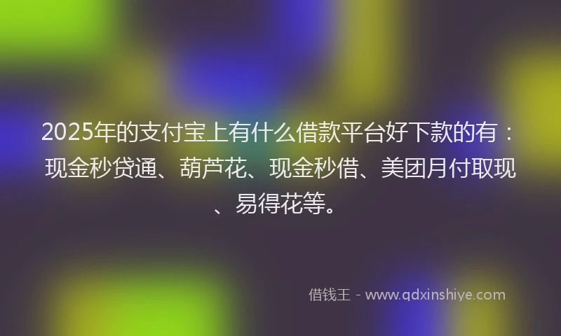 2025年的支付宝上有什么借款平台好下款的有：现金秒贷通、葫芦花、现金秒借、美团月付取现、易得花等。