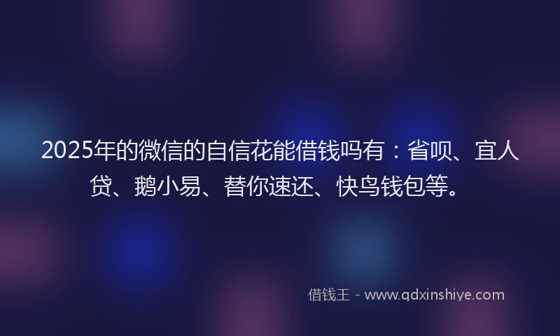 2025年的微信的自信花能借钱吗有：省呗、宜人贷、鹅小易、替你速还、快鸟钱包等。