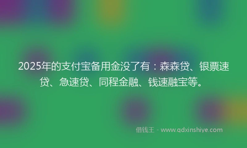 2025年的支付宝备用金没了有：森森贷、银票速贷、急速贷、同程金融、钱速融宝等。