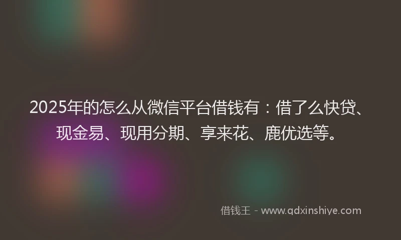 2025年的怎么从微信平台借钱有：借了么快贷、现金易、现用分期、享来花、鹿优选等。