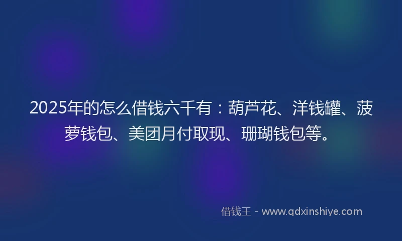2025年的怎么借钱六千有：葫芦花、洋钱罐、菠萝钱包、美团月付取现、珊瑚钱包等。