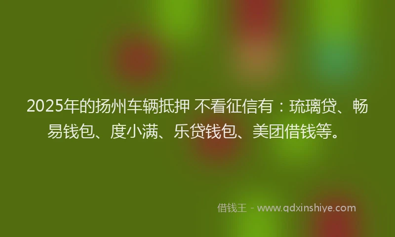 2025年的扬州车辆抵押 不看征信有：琉璃贷、畅易钱包、度小满、乐贷钱包、美团借钱等。