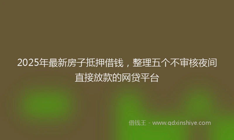 2025年最新房子抵押借钱，整理五个不审核夜间直接放款的网贷平台