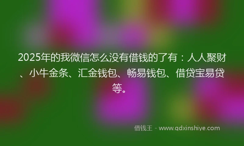 2025年的我微信怎么没有借钱的了有：人人聚财、小牛金条、汇金钱包、畅易钱包、借贷宝易贷等。