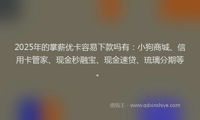 2025年的掌薪优卡容易下款吗有：小狗商城、信用卡管家、现金秒融宝、现金速贷、琉璃分期等。