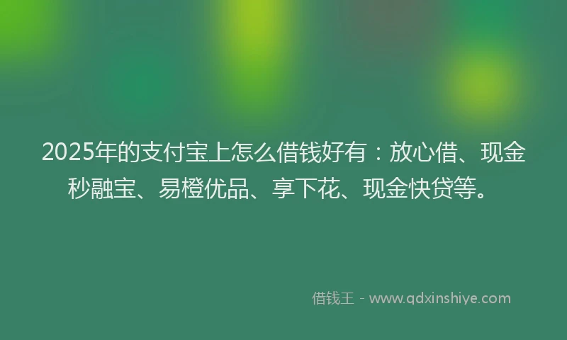 2025年的支付宝上怎么借钱好有：放心借、现金秒融宝、易橙优品、享下花、现金快贷等。