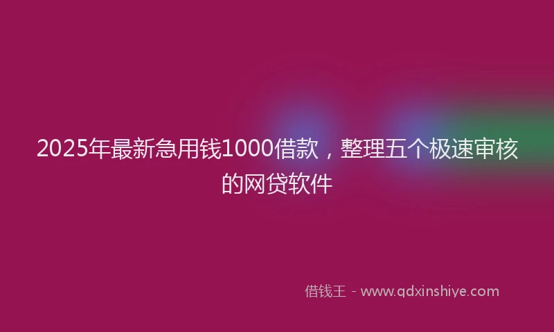 2025年最新急用钱1000借款，整理五个极速审核的网贷软件