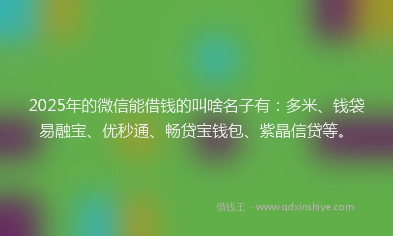 2025年的微信能借钱的叫啥名子有：多米、钱袋易融宝、优秒通、畅贷宝钱包、紫晶信贷等。