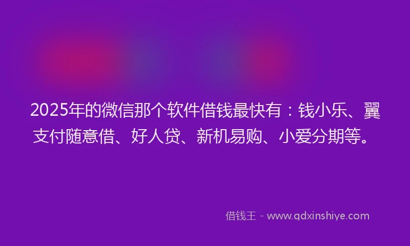 2025年的微信那个软件借钱最快有：钱小乐、翼支付随意借、好人贷、新机易购、小爱分期等。