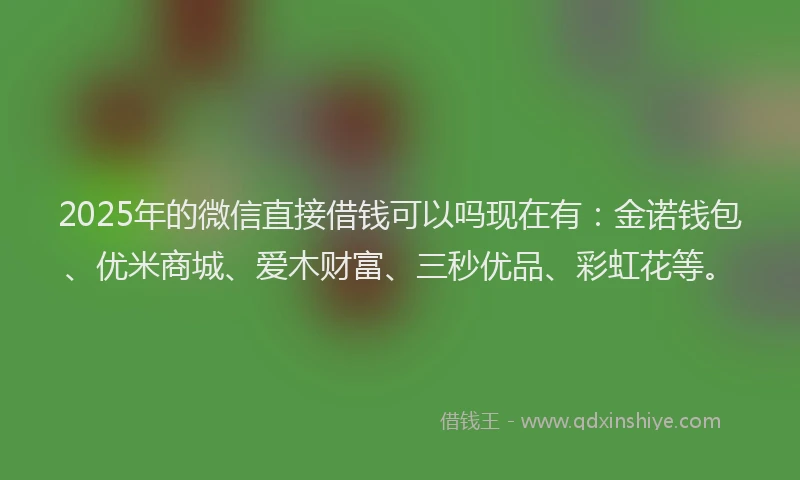 2025年的微信直接借钱可以吗现在有：金诺钱包、优米商城、爱木财富、三秒优品、彩虹花等。