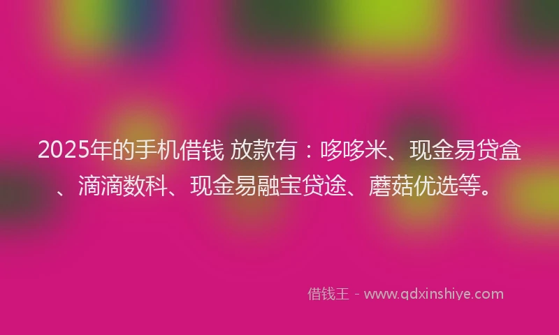 2025年的手机借钱 放款有：哆哆米、现金易贷盒、滴滴数科、现金易融宝贷途、蘑菇优选等。