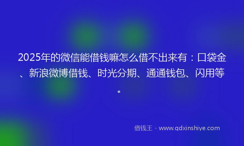 2025年的微信能借钱嘛怎么借不出来有：口袋金、新浪微博借钱、时光分期、通通钱包、闪用等。