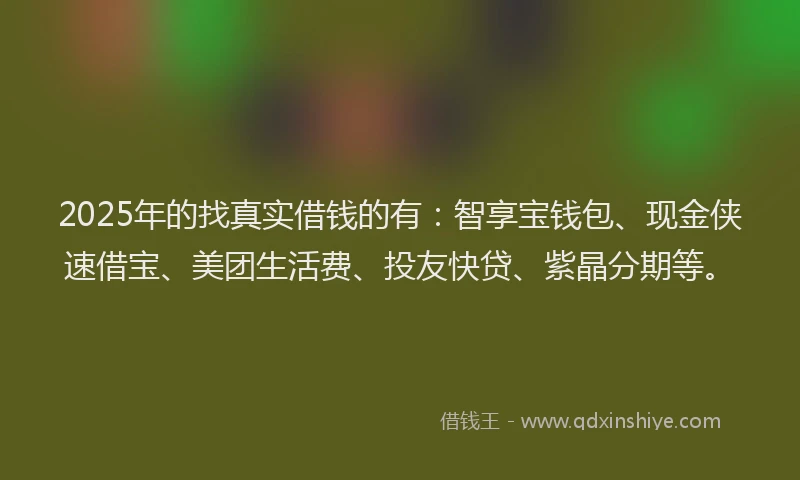 2025年的找真实借钱的有：智享宝钱包、现金侠速借宝、美团生活费、投友快贷、紫晶分期等。
