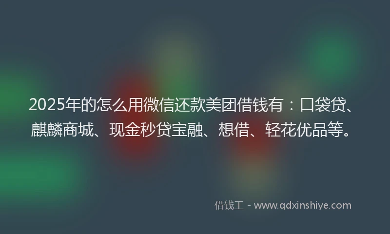 2025年的怎么用微信还款美团借钱有：口袋贷、麒麟商城、现金秒贷宝融、想借、轻花优品等。