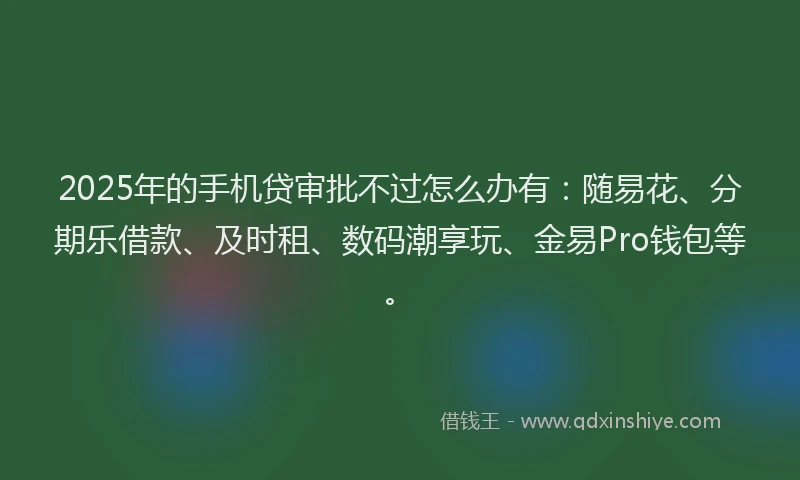 2025年的手机贷审批不过怎么办有：随易花、分期乐借款、及时租、数码潮享玩、金易Pro钱包等。