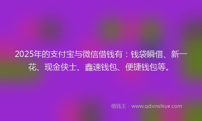 2025年的支付宝与微信借钱有：钱袋瞬借、新一花、现金侠士、鑫速钱包、便捷钱包等。