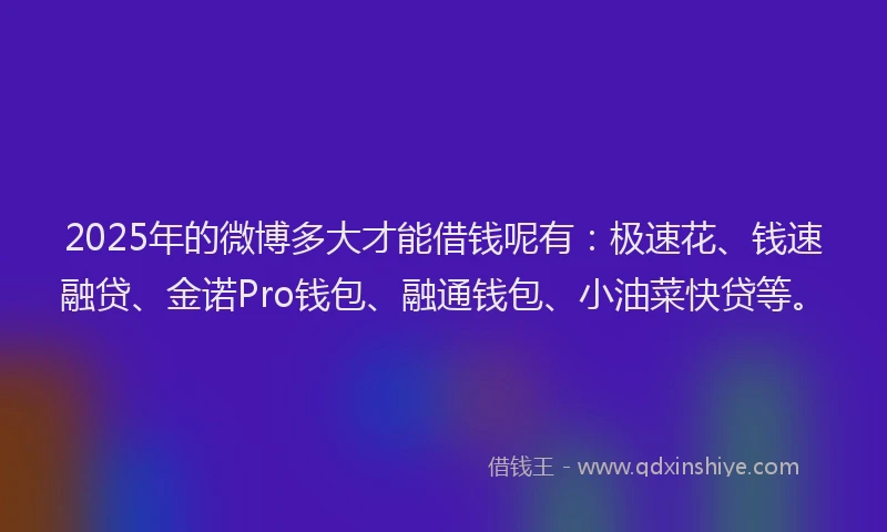 2025年的微博多大才能借钱呢有：极速花、钱速融贷、金诺Pro钱包、融通钱包、小油菜快贷等。