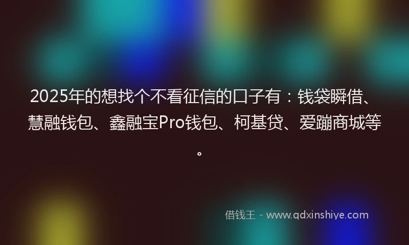 2025年的想找个不看征信的口子有：钱袋瞬借、慧融钱包、鑫融宝Pro钱包、柯基贷、爱蹦商城等。