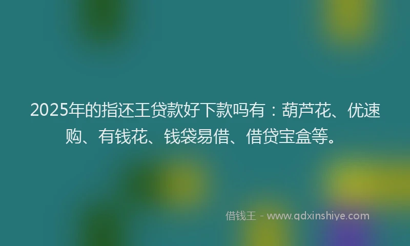 2025年的指还王贷款好下款吗有：葫芦花、优速购、有钱花、钱袋易借、借贷宝盒等。