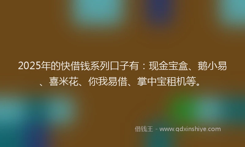 2025年的快借钱系列口子有：现金宝盒、鹅小易、喜米花、你我易借、掌中宝租机等。