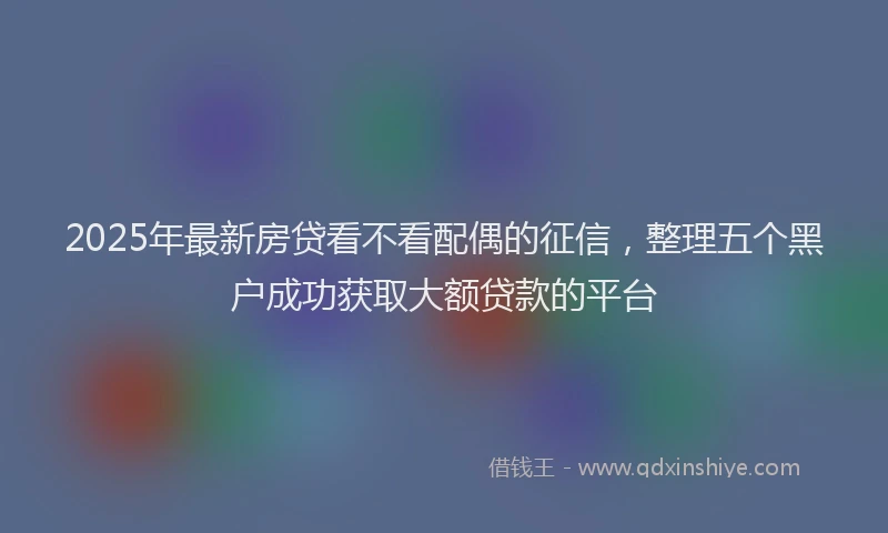 2025年最新房贷看不看配偶的征信，整理五个黑户成功获取大额贷款的平台